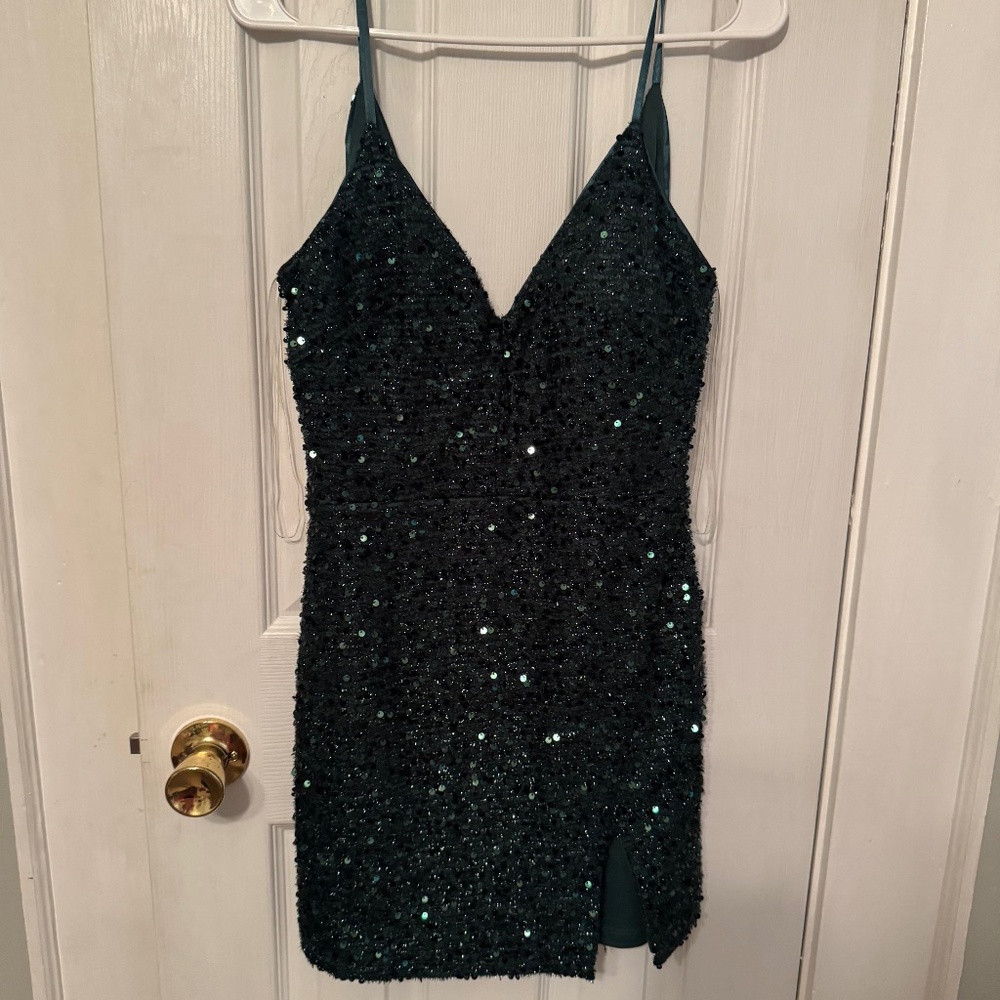Short green sequined dress